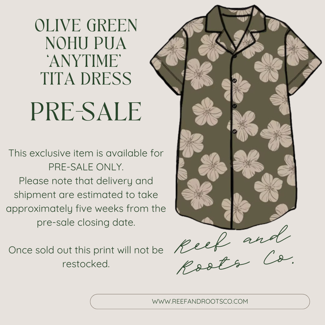‘Anytime’ Dress in Olive Nohu Pua (PRE-SALE)